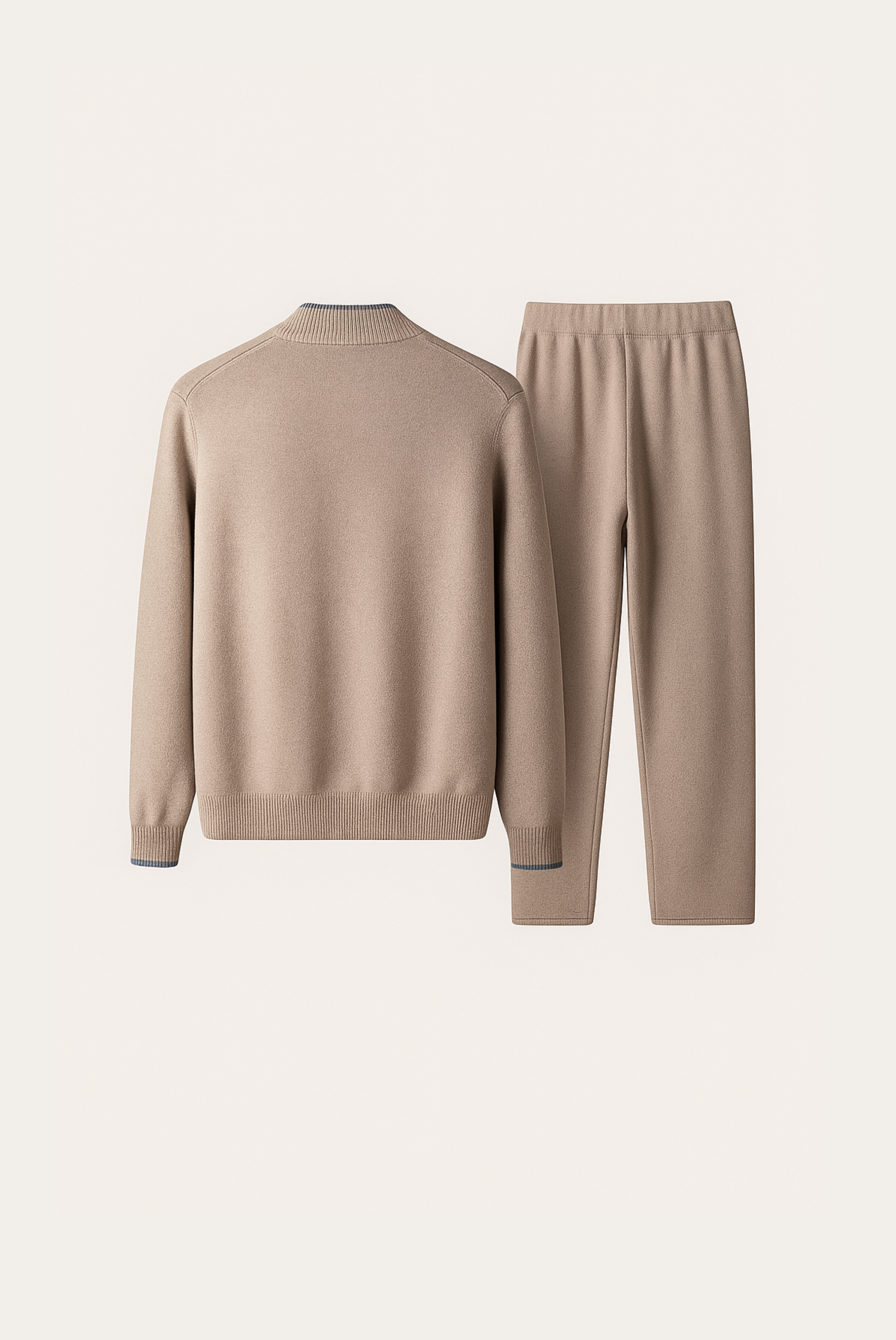 Beige Merino Nocturne Set sweater by Emiral Couture displayed on a neutral background, showcasing soft knit texture and design.