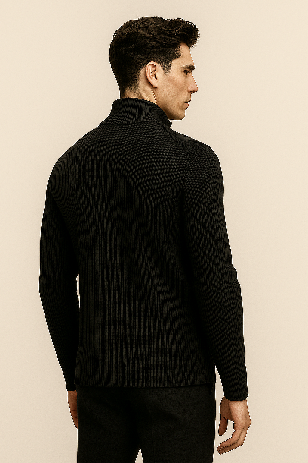 Emiral Couture black cashmere cardigan featuring a minimalist design and soft texture, perfect for layering.