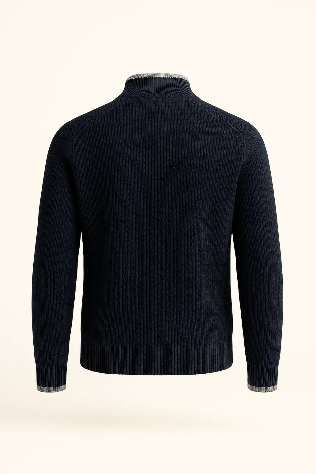 Emiral Couture classic half zip black cashmere jacket with detailed stitching and a smooth finish.