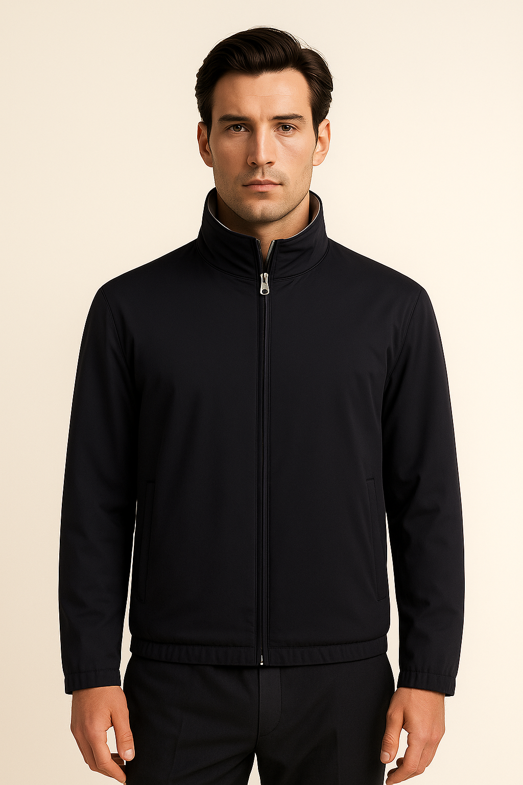 Black Reverso Bomber Jacket by Emiral Couture featuring a reversible design and stylish, modern silhouette.