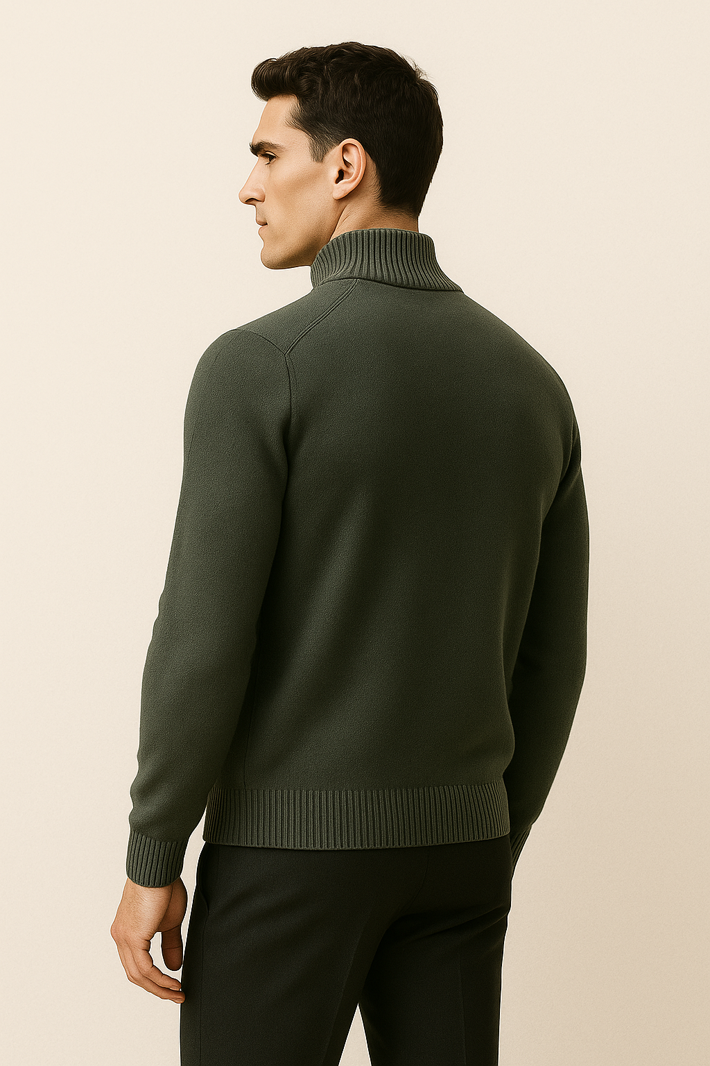 Forest green Giotto cashmere cardigan by Emiral Couture, featuring a cozy, classic design and soft texture.