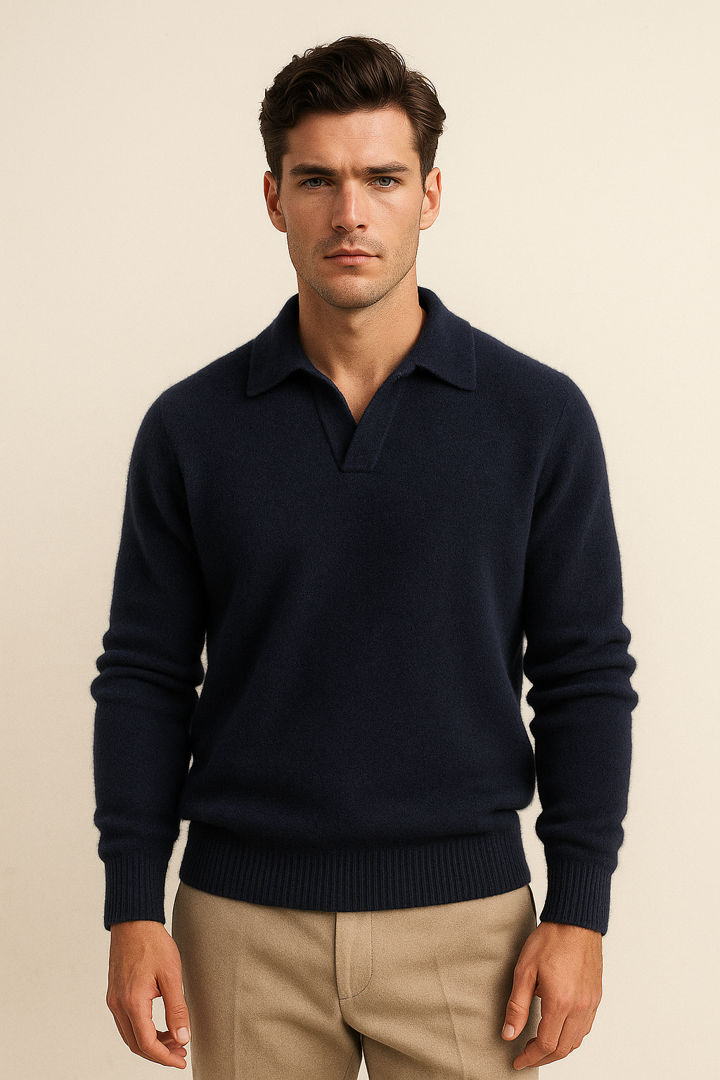 Marencio Cashmere Polo Knit Navy - Emiral Couture