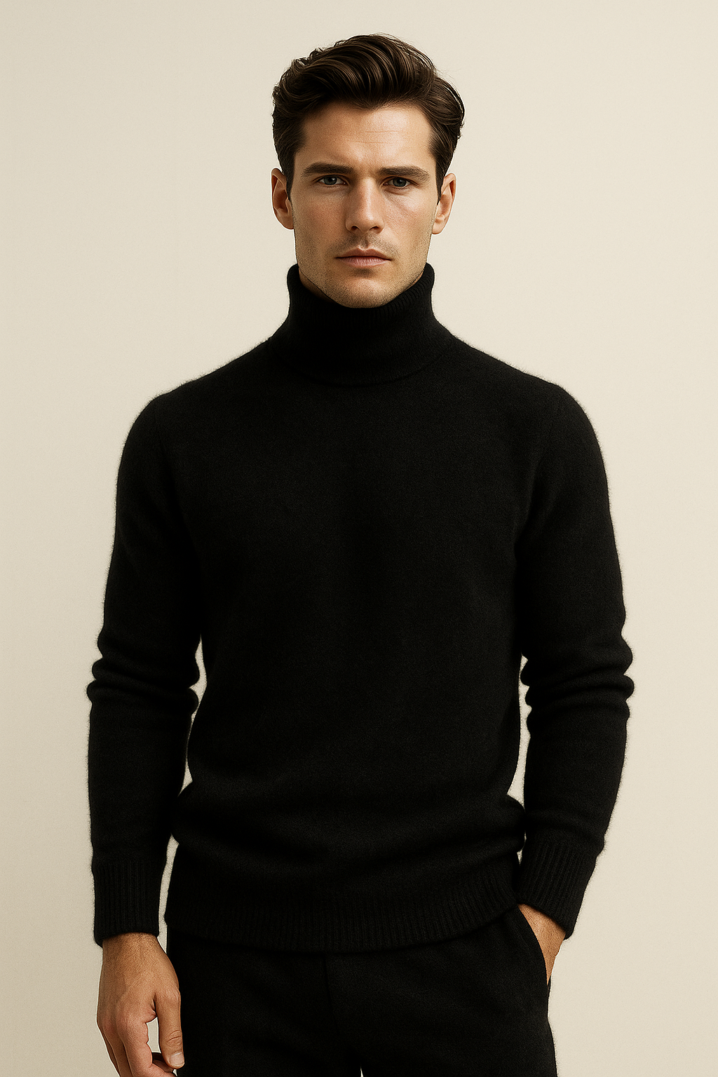Carezza Cashmere Turtleneck Black - Emiral Couture