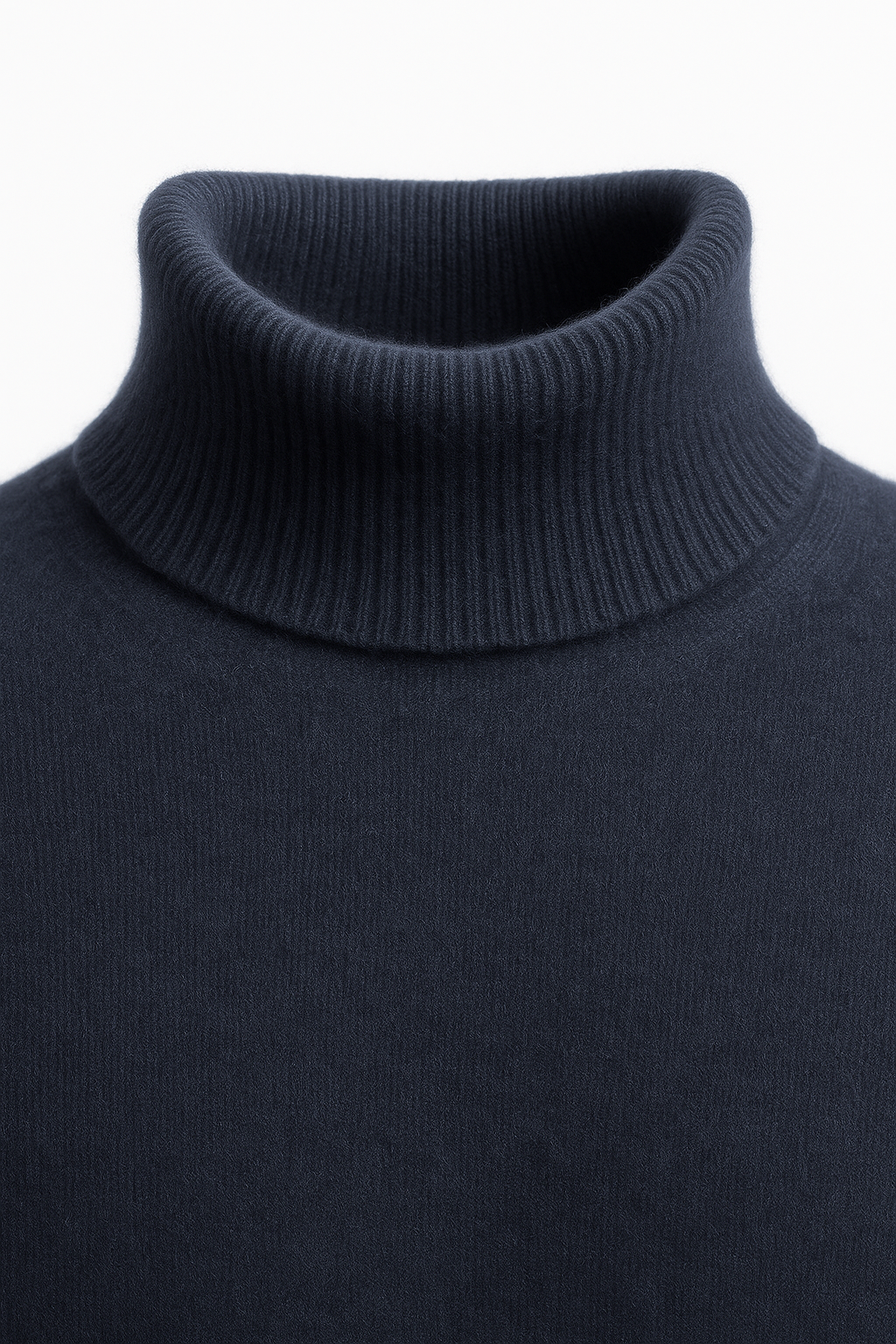 Emiral Couture navy cashmere turtleneck sweater with a luxurious, soft texture and classic design.
