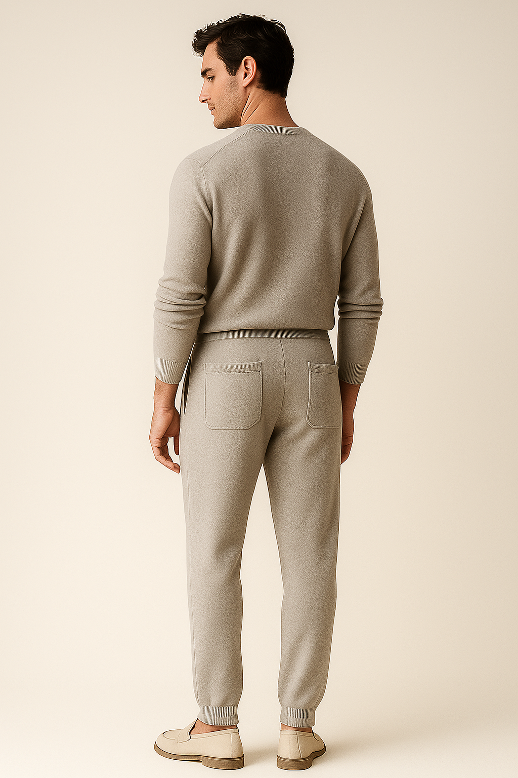 Emiral Couture grey cashmere trousers with a tailored fit and elegant drape, perfect for a sophisticated look.