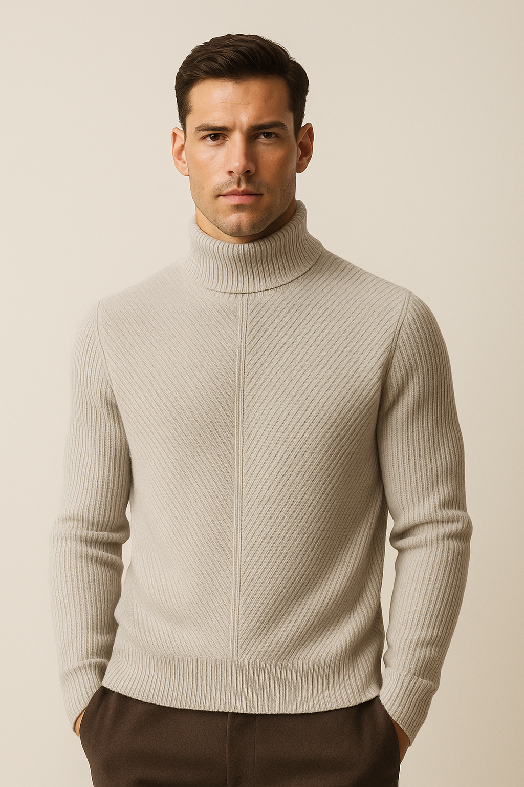 Grey Montari merino wool sweater from Emiral Couture, featuring a classic knit design and cozy fit.