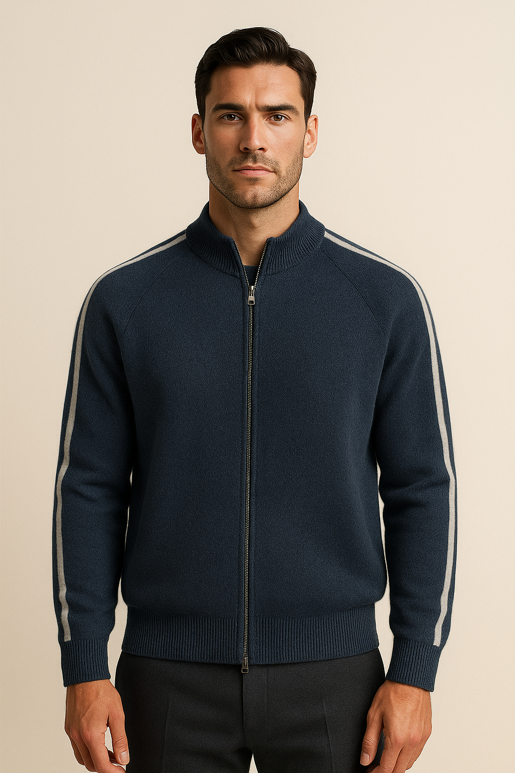 Calenzi Cashmere Zip Knit Navy - Emiral Couture