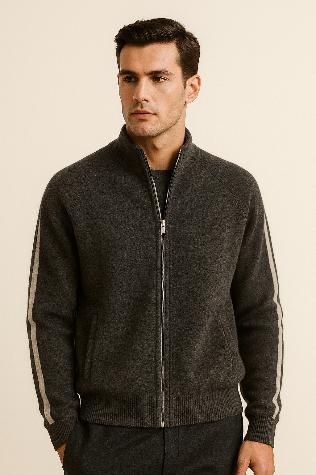 Emiral Cashmere Zip Knit Dark Grey - Emiral Couture
