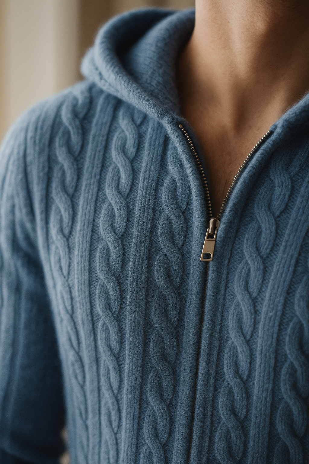 Talieri Hooded Cable Knit Blue - Emiral Couture