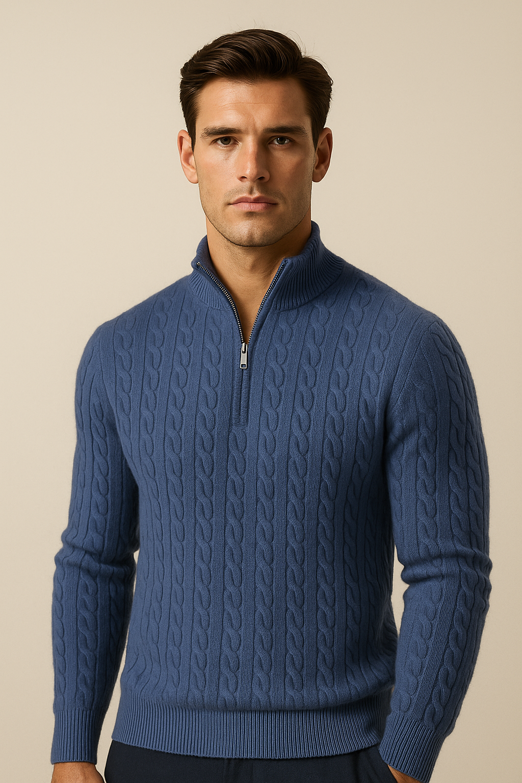 Collezione Cashmere Half-Zip Knit Blue - Emiral Couture