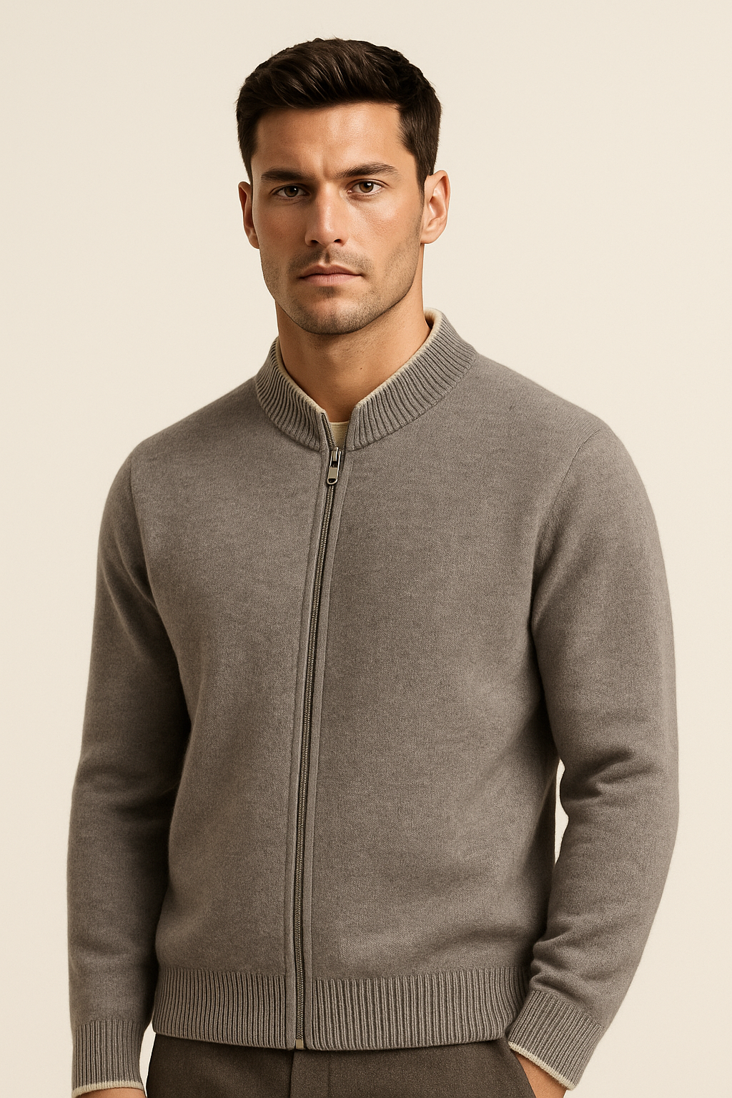 Leonardo Zip Cardigan Grey - Emiral Couture