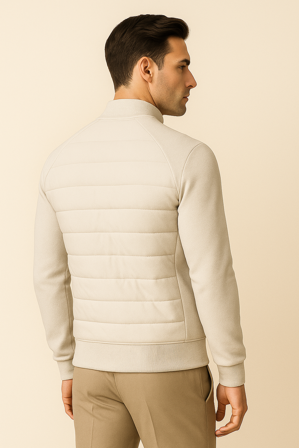 Ivory Sorrento wool padded jacket by Emiral Couture with a sleek design and cozy insulation.