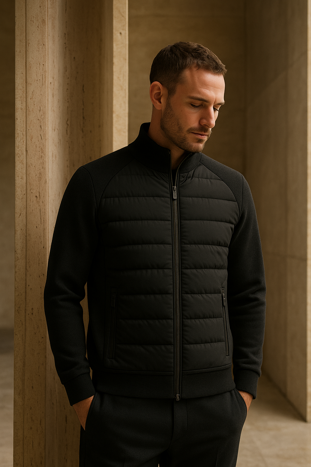 Sorrento Wool Padded Jacket Black - Emiral Couture