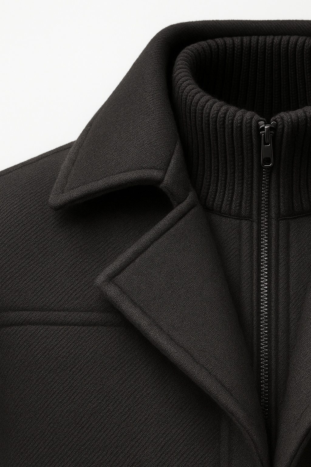 Emiral Couture heavyweight black long coat with a classic field style and sturdy cotton fabric.