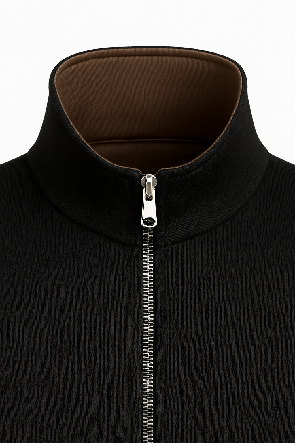 Brown Reverso Bomber Jacket by Emiral Couture featuring a chrome zipper and a stylish, contemporary design.