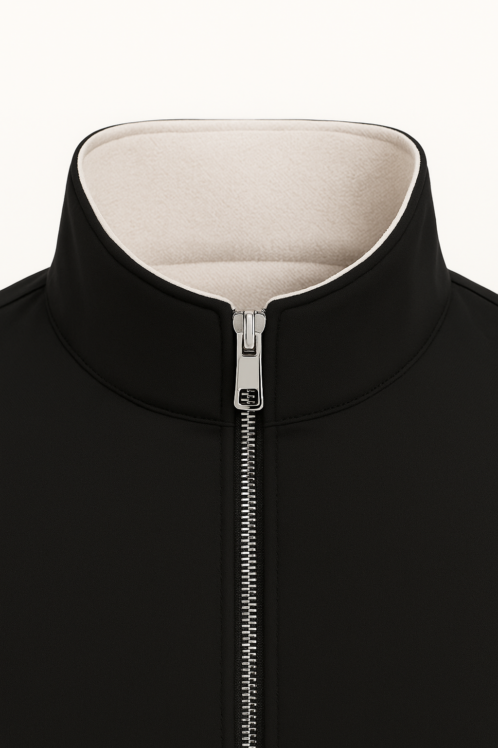 Black Reverso Bomber Jacket by Emiral Couture featuring chrome zipper and stylish design.