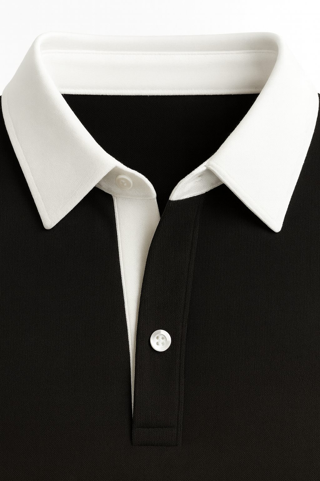 Black polo sweater made of premium gabardine by Emiral Couture, featuring a classic knit design and stylish silhouette.