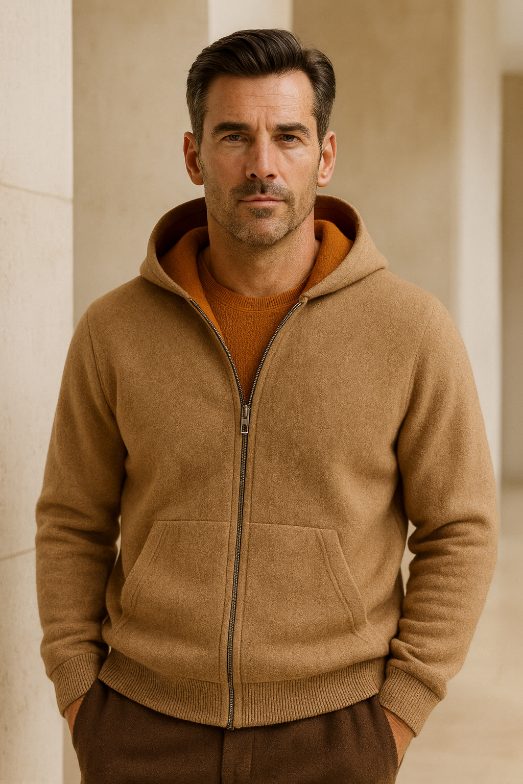 Emiral Couture Calinto Hooded Zip Knit in a stylish black, featuring a sleek design and modern fit.