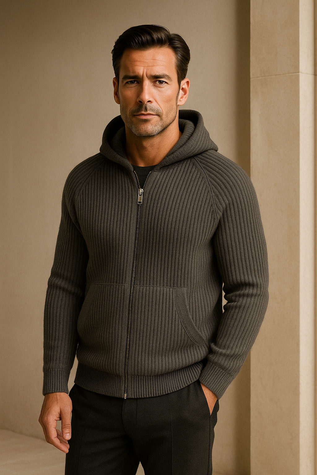 Georgio Hooded Knit Dark grey - Emiral Couture