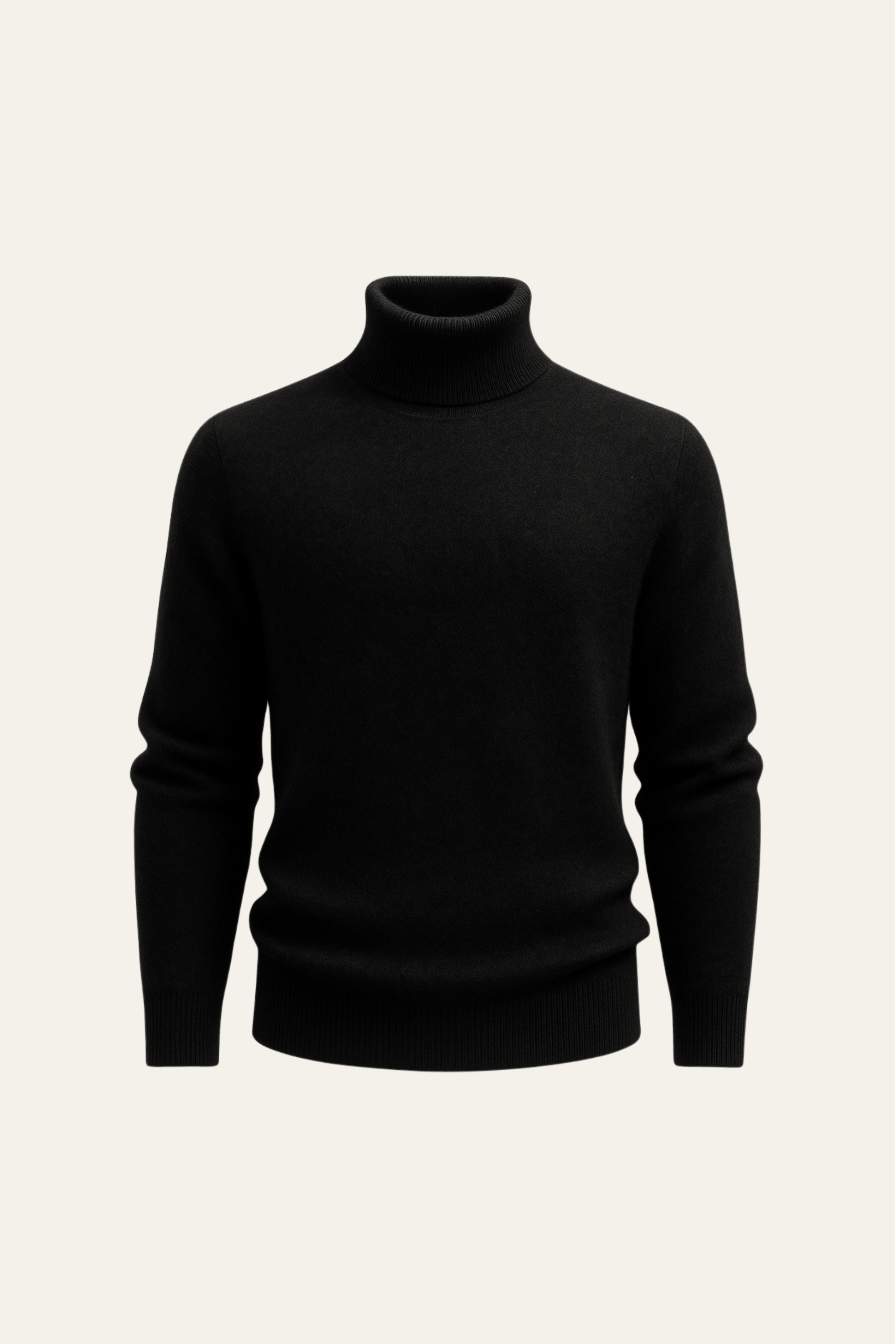 Emiral Couture black cashmere turtleneck sweater with a fitted design and ribbed detailing.