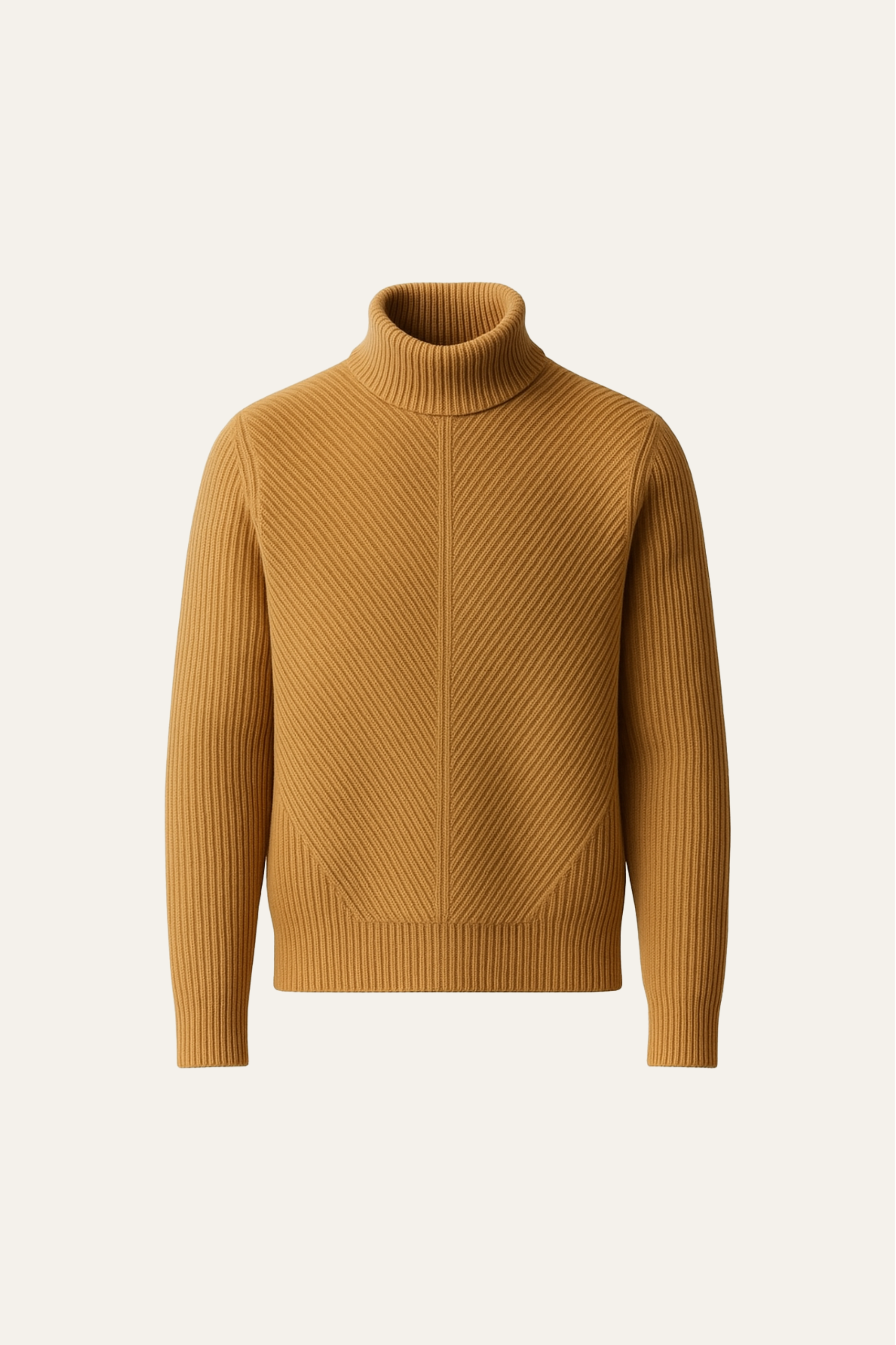Emiral Couture camel-colored merino wool knit sweater with a cozy, textured design and relaxed fit.