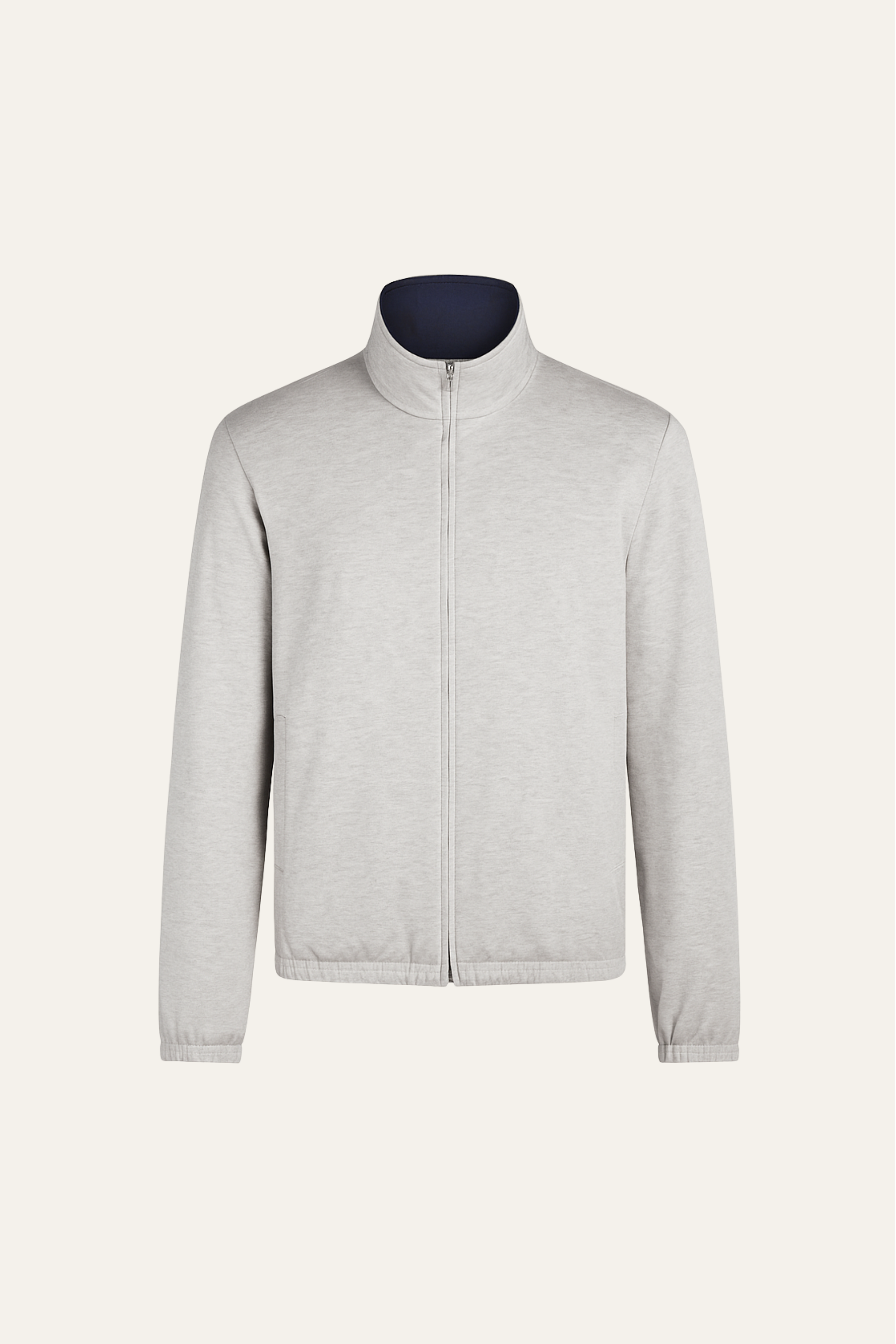 Emiral Couture navy Reverso Bomber Jacket with ribbed cuffs and front zip, showcasing a stylish and modern design.