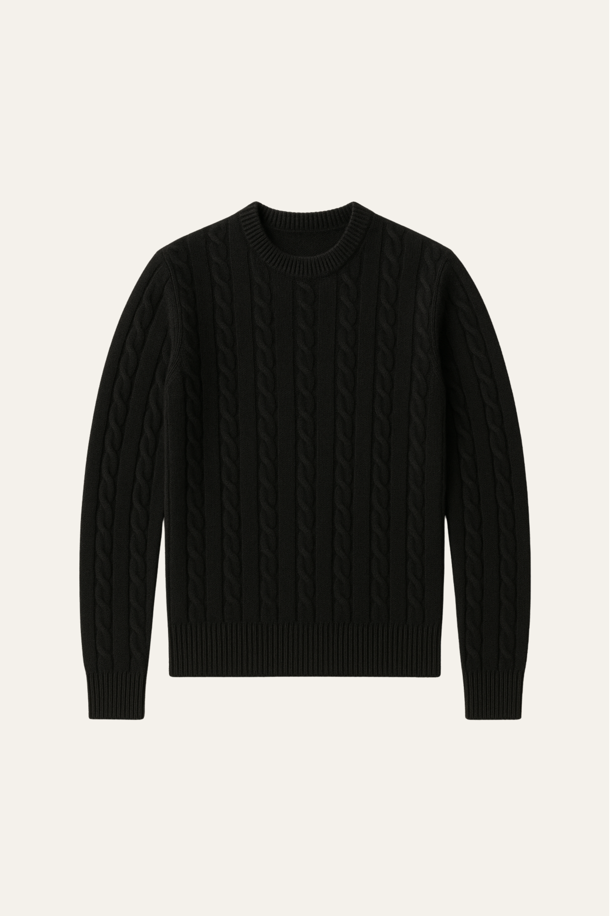 Emiral Couture black cashmere knit sweater with a soft texture and relaxed fit.