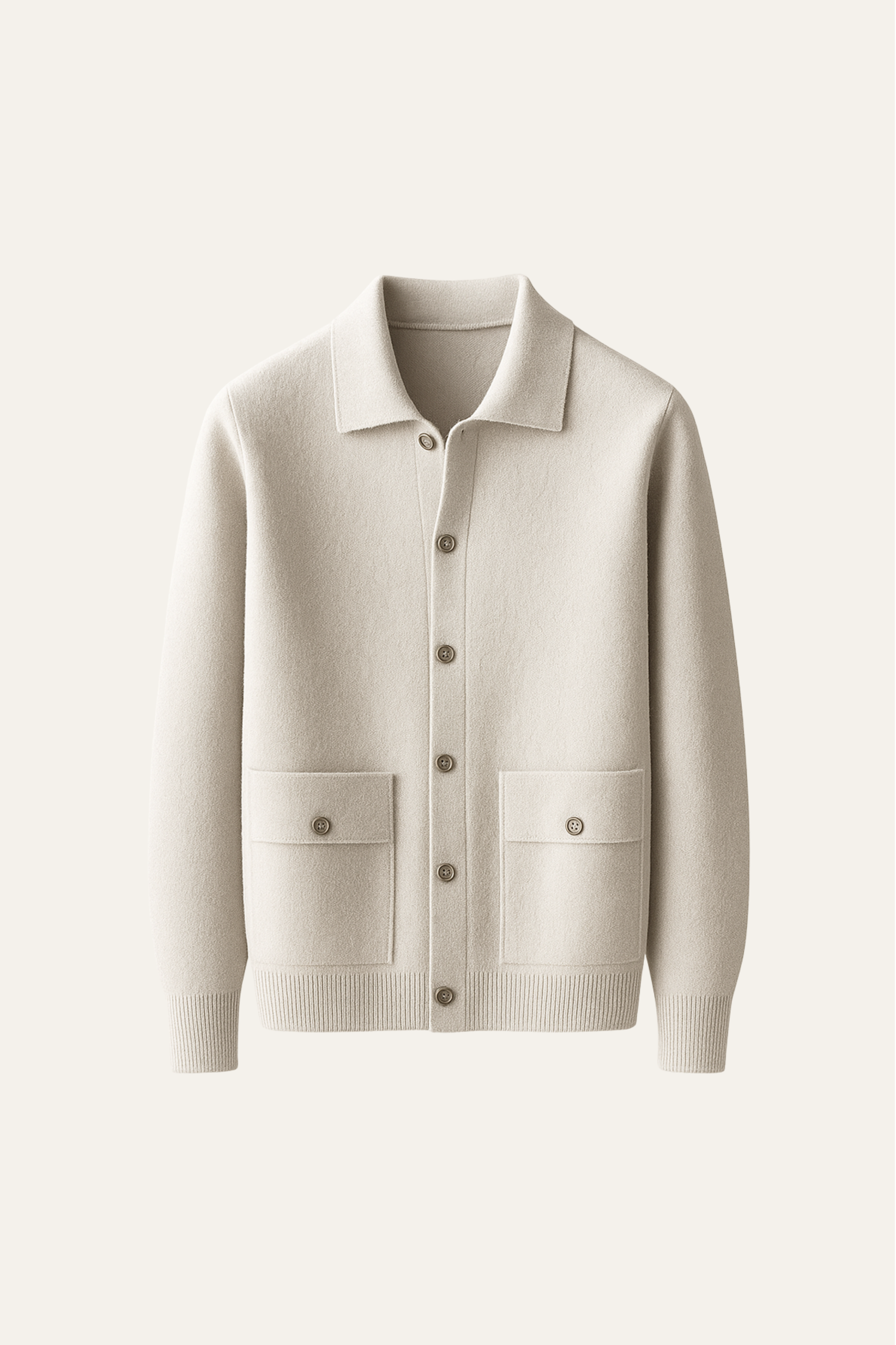 Ivory Vicenza cashmere cardigan by Emiral Couture, featuring a soft texture and elegant design for a cozy look.