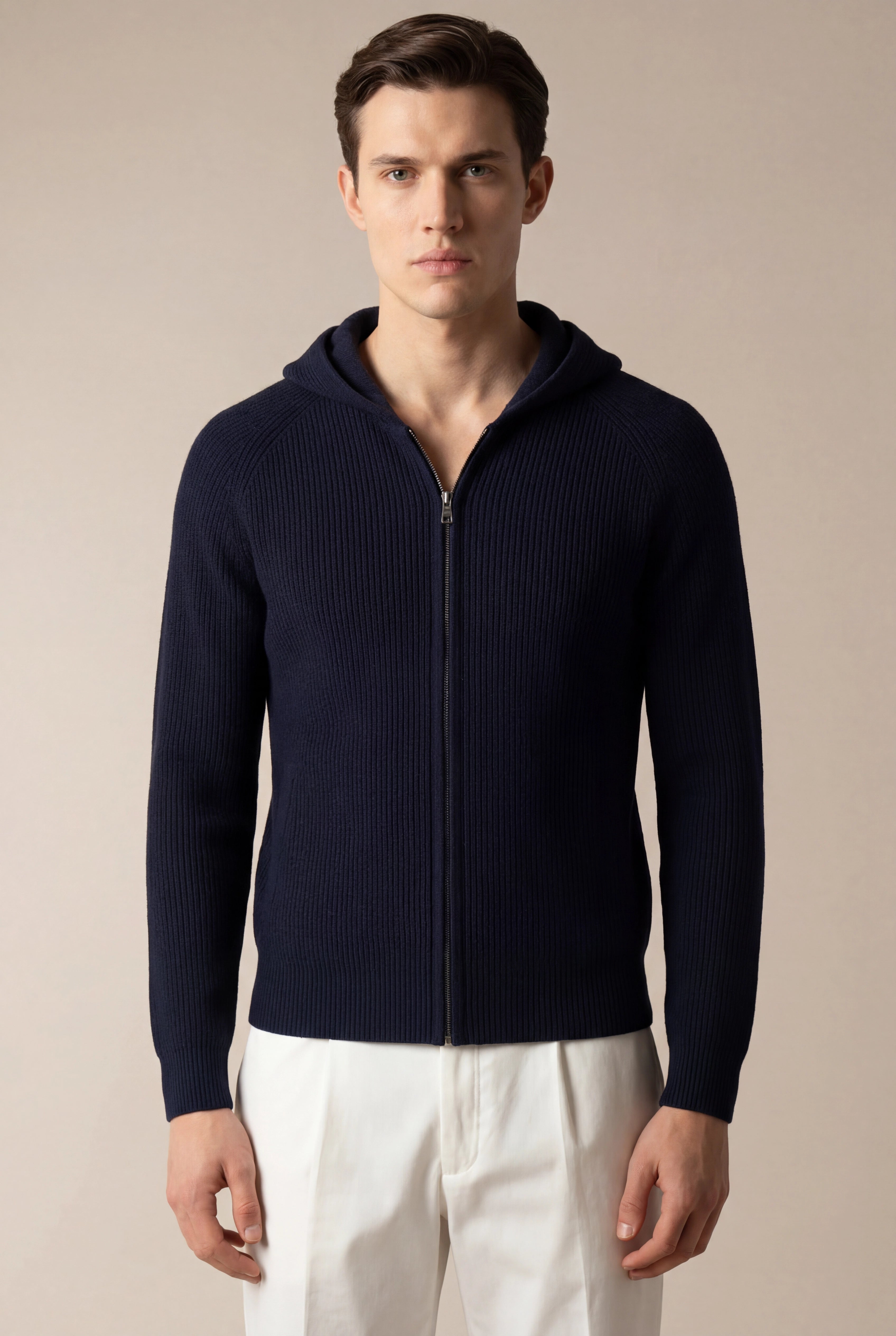 SIRO NAVY CABLE KNIT HOODIE