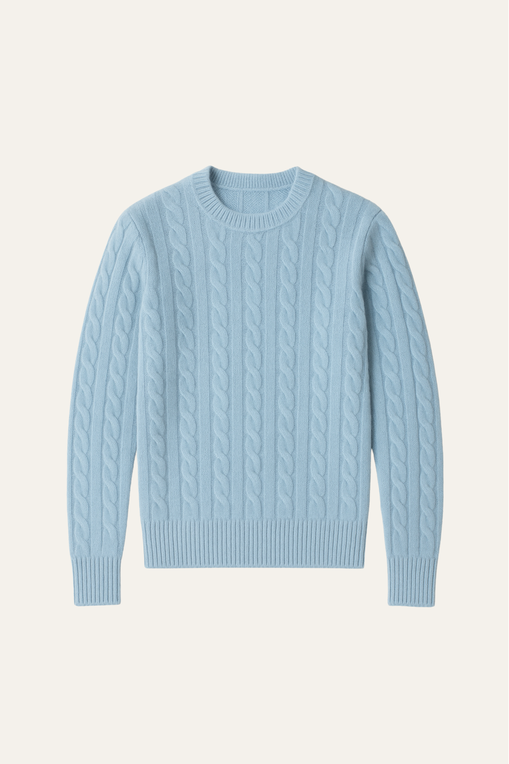 Emiral Couture Cortona cashmere knit sweater in a soft blue color, showcasing a cozy, elegant design.