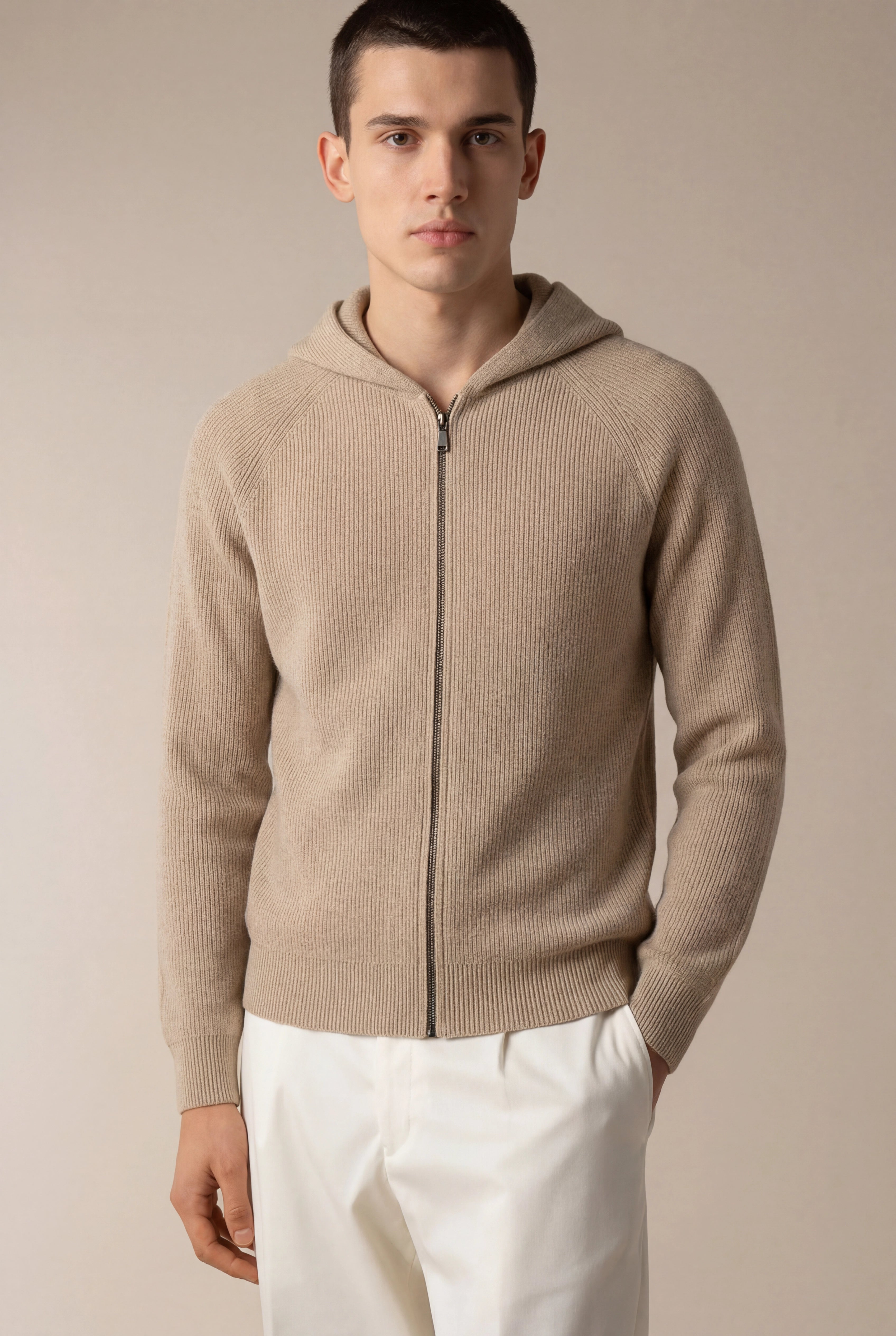 SIRO TAUPE CABLE KNIT HOODIE