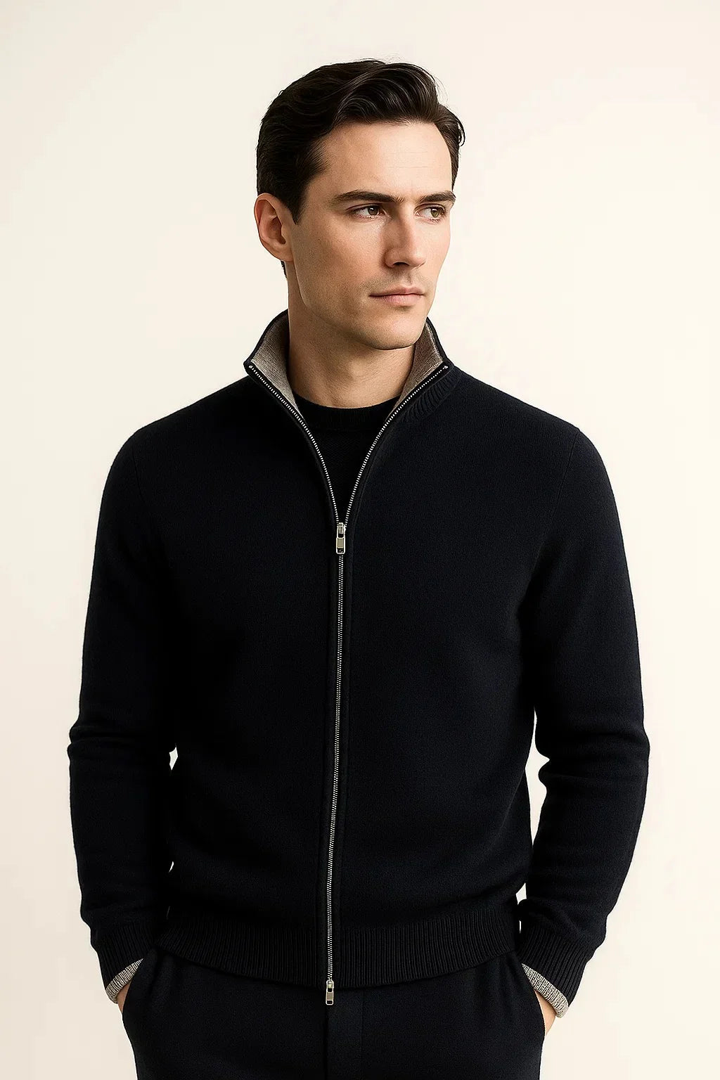 Classic half zip black sweatshirt by Emiral Couture, featuring a sleek design and soft fabric texture.
