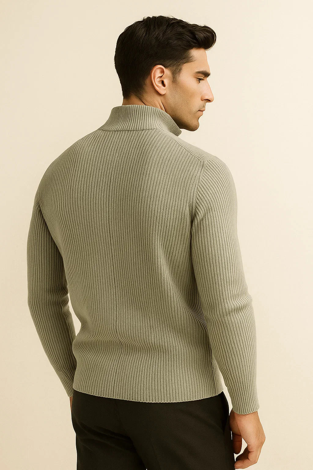 Emiral Couture grey-green cashmere cardigan with a soft texture and classic design, perfect for layering in cooler weather.