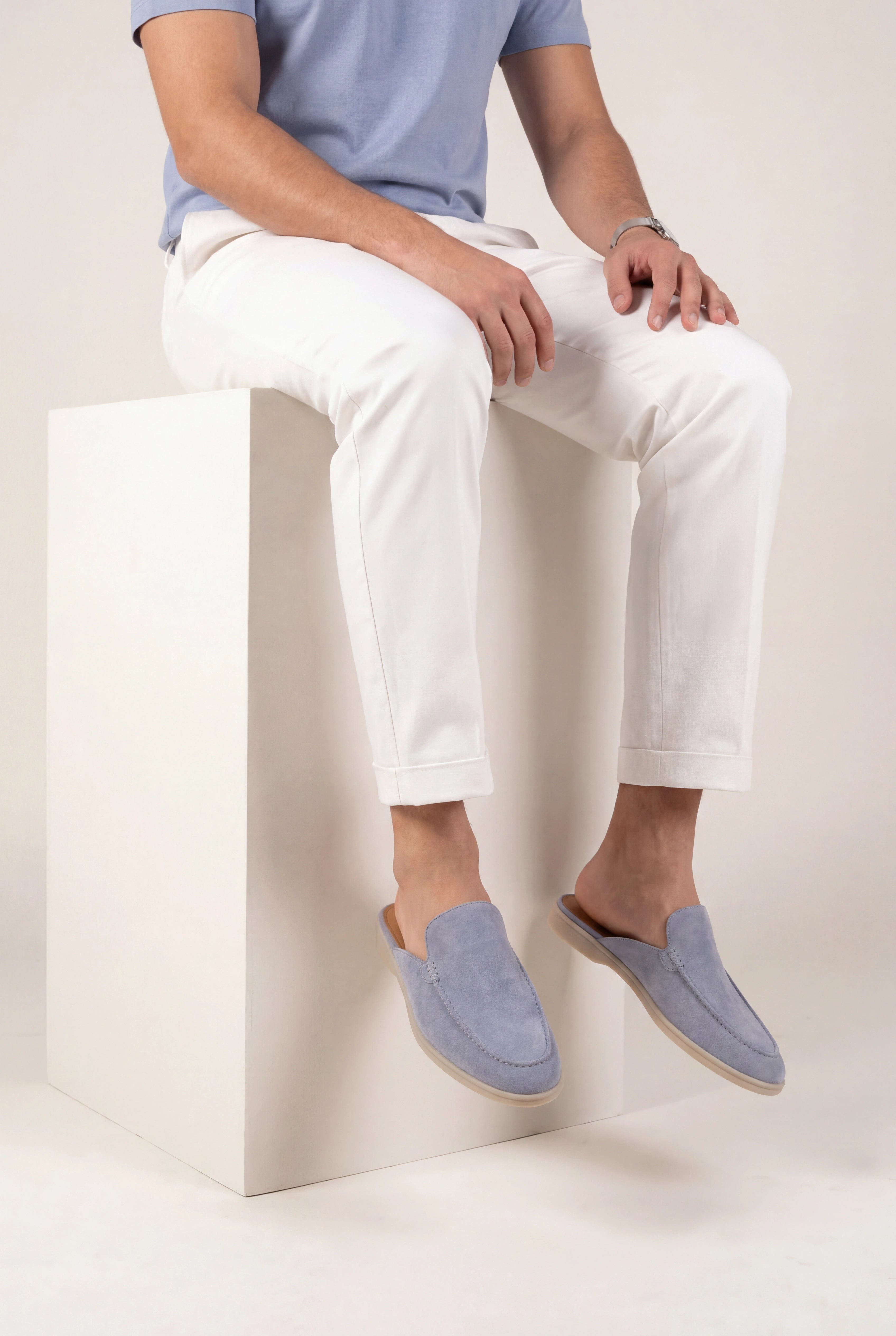 Baby Blue Suède Yacht Mule