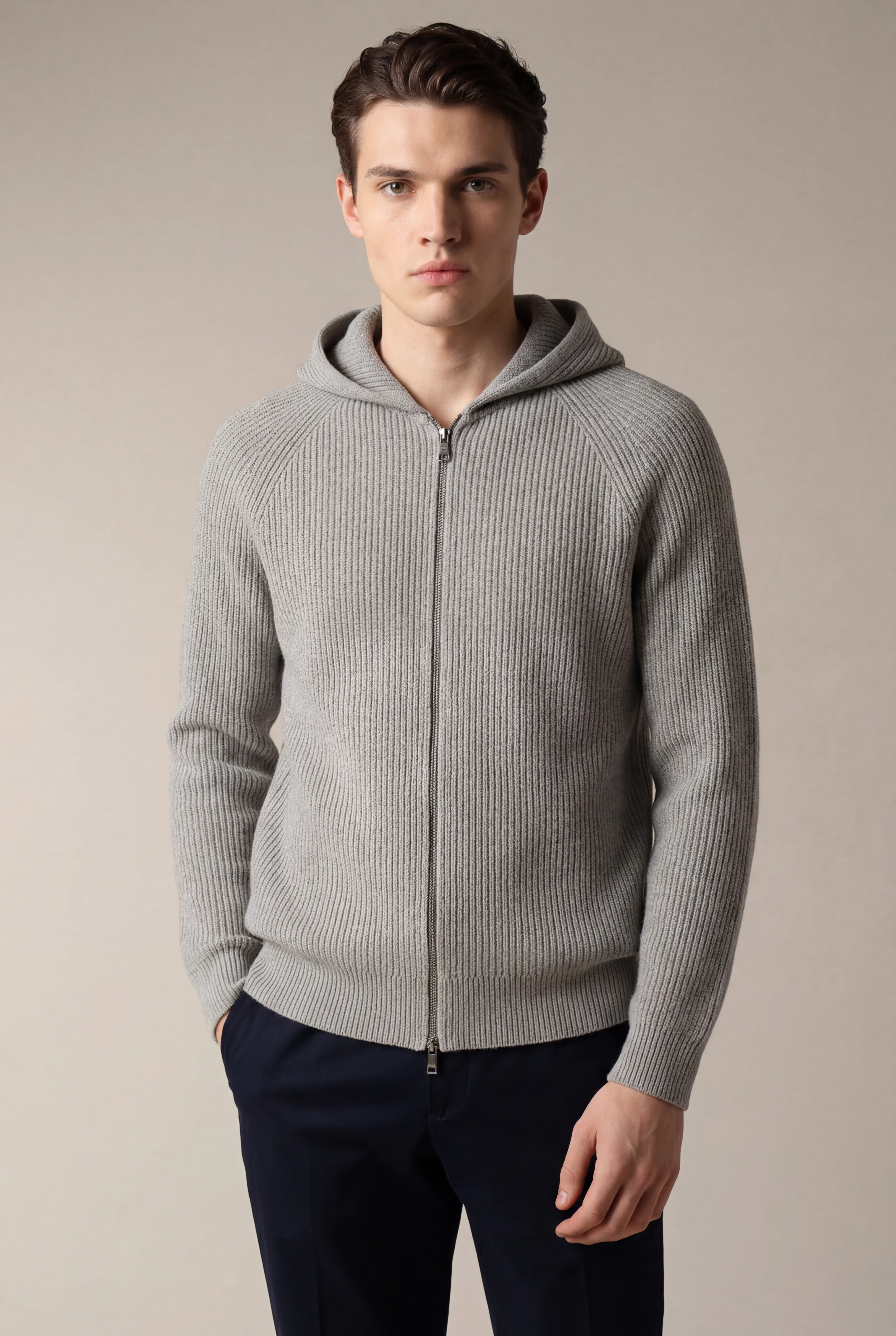 SIRO GREY CABLE KNIT HOODIE