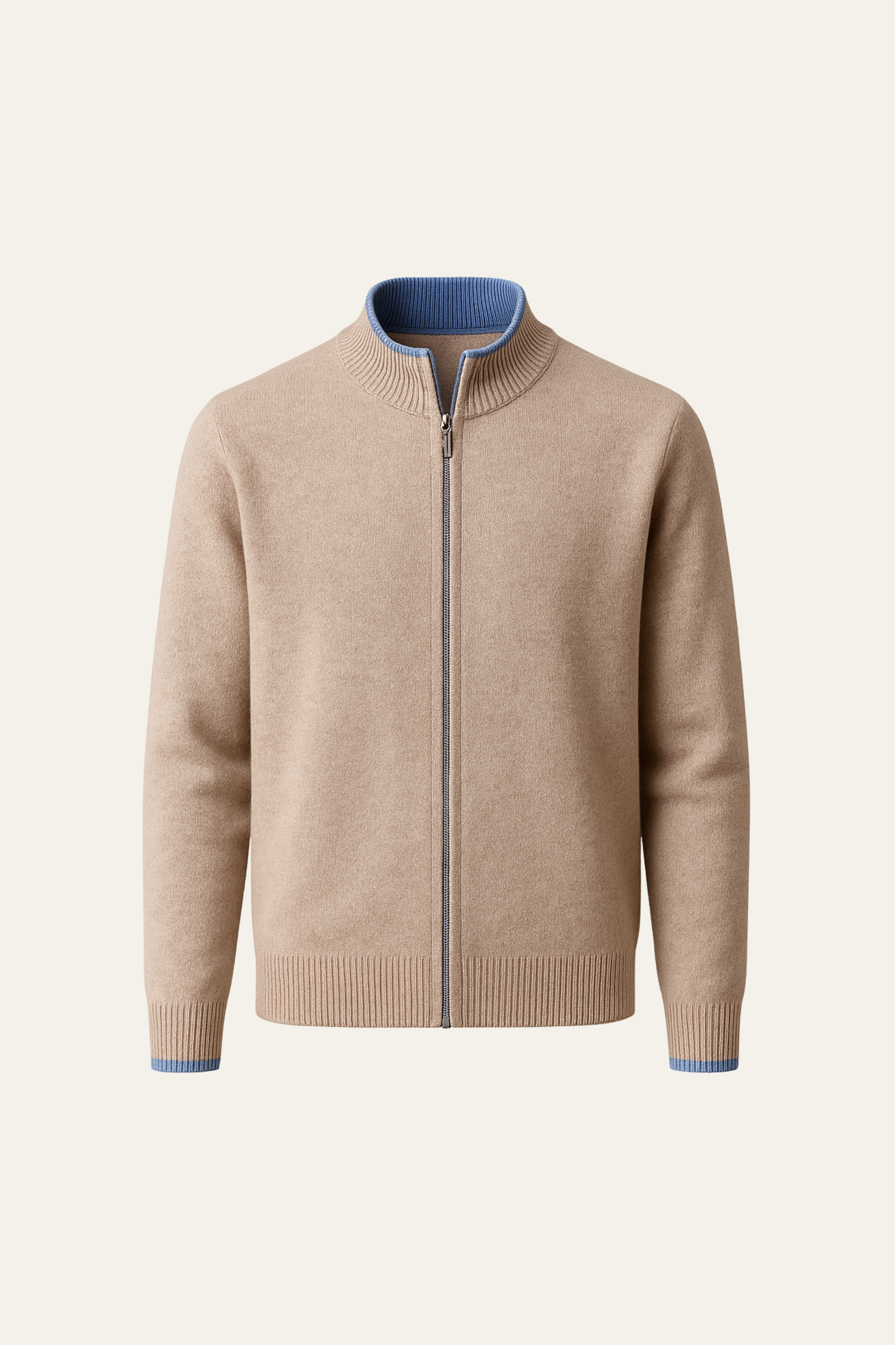 Classic Zip Cardigan Beige - Emiral Couture