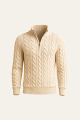 Beige cable knit sweater from Emiral Couture featuring a cozy, textured design and a relaxed fit for casual wear.