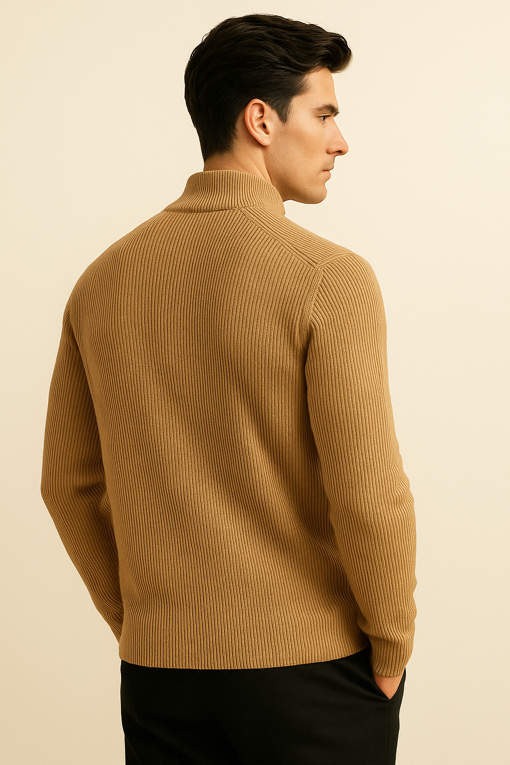 Khaki Nobile cashmere cardigan by Emiral Couture, featuring a minimalist design and soft texture for a cozy look.