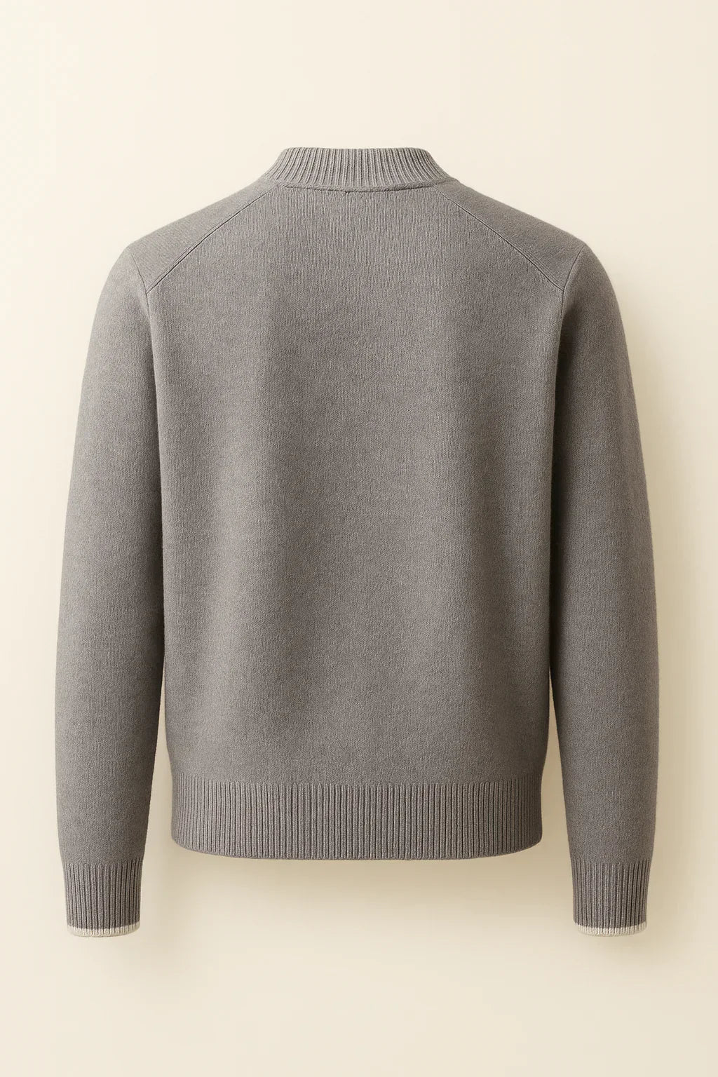 Beige classic half zip jacket by Emiral Couture, featuring a soft cashmere texture and stylish design.