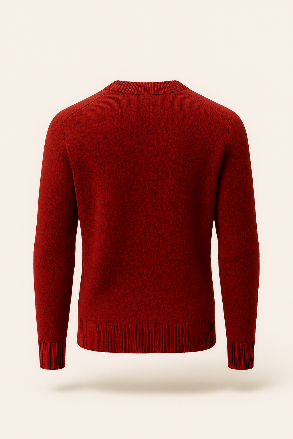Burgundy cashmere knit sweater by Emiral Couture with a cozy, soft texture and classic crew neckline.