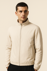 Ivory Reverso Bomber Jacket by Emiral Couture featuring a reversible design and stylish, modern silhouette.