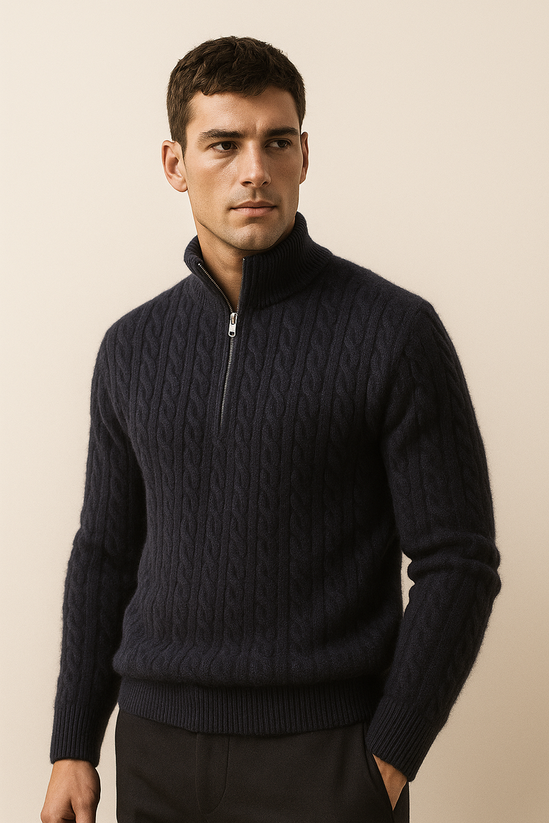 Lerano Cashmere Half-Zip Knit Black