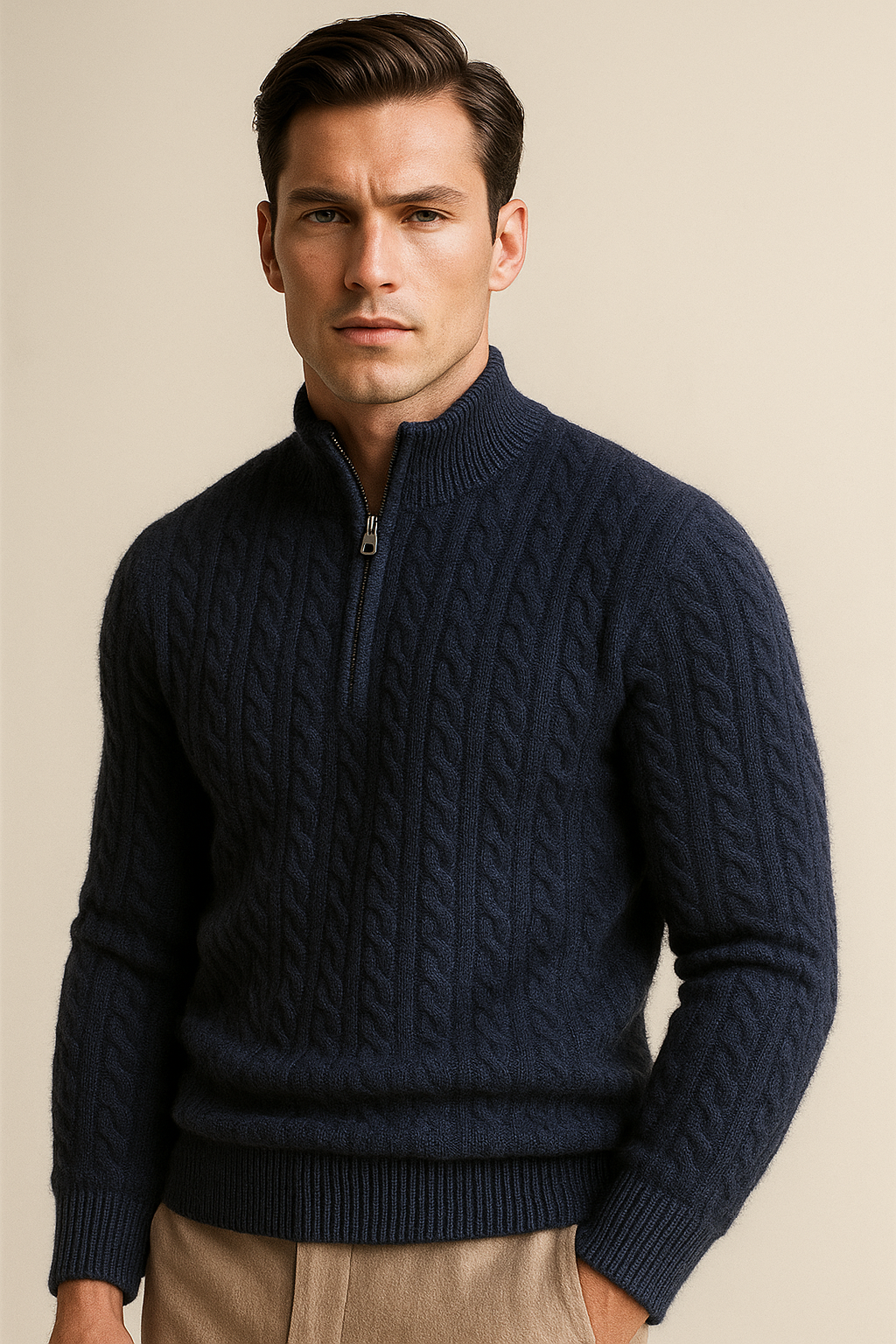 Lerano Cashmere Half-Zip Knit Navy - Emiral Couture