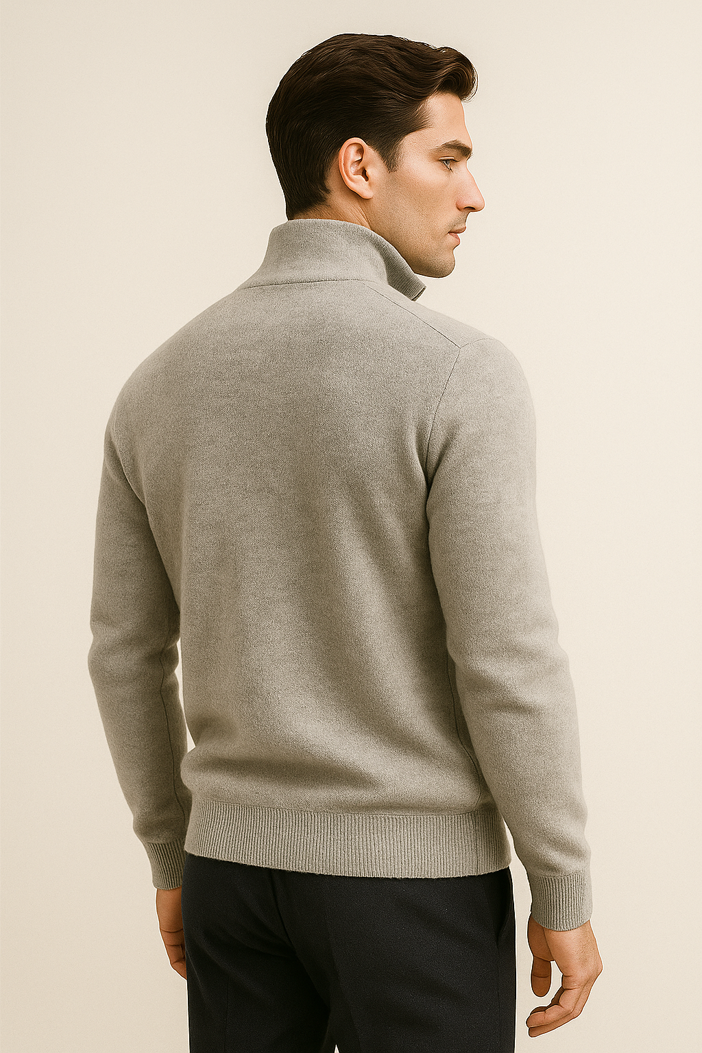 Emiral Couture reversible cashmere zip sweater in grey and dark grey with a relaxed fit and elegant design.