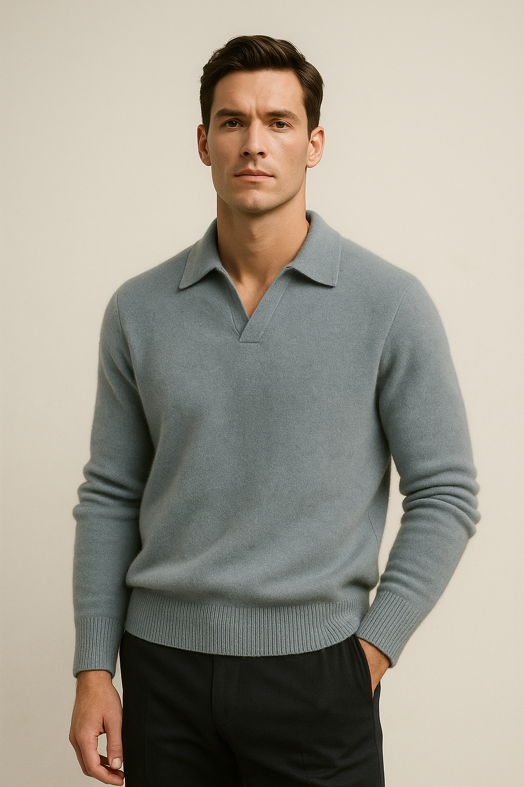 Marencio Cashmere Polo Knit Light Blue - Emiral Couture