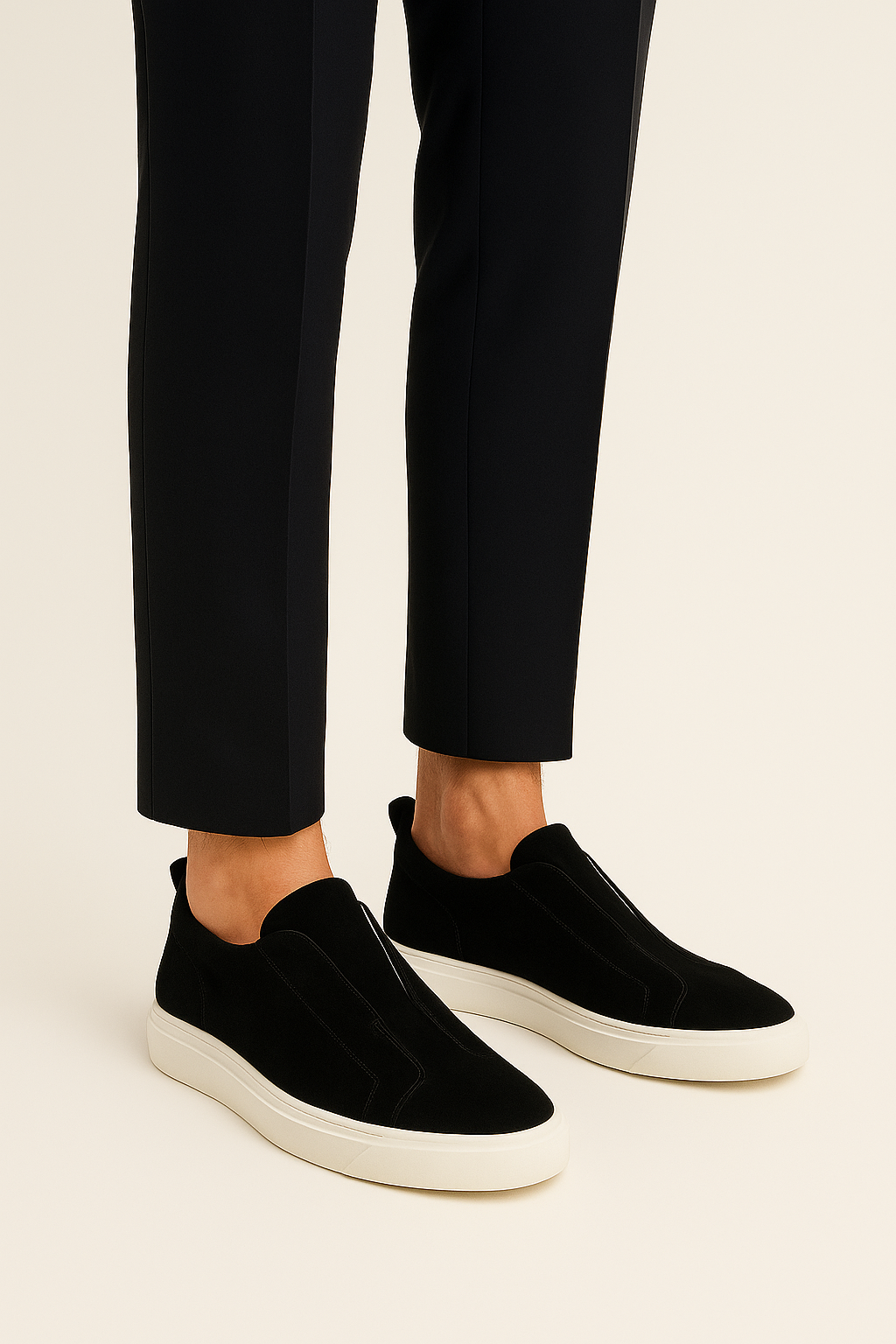 Black suede slip-on sneakers from Emiral Couture with a sleek design and comfortable fit.
