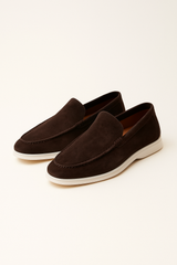 Brown Emiral Couture suede loafers with a sleek design and subtle stitching details for a sophisticated look.
