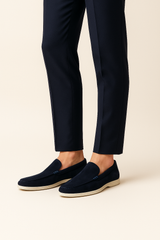 Navy Emiral Couture suede loafers with a sleek design and comfortable fit, perfect for casual or formal occasions.