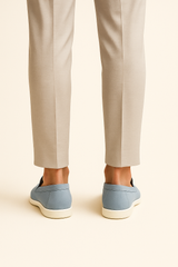 Light blue Emiral Couture suede loafers showcasing a sleek, stylish design with a comfortable fit.