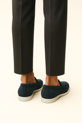 Emiral Couture ocean teal suede loafers with a sleek design and comfortable fit, perfect for casual or smart occasions.